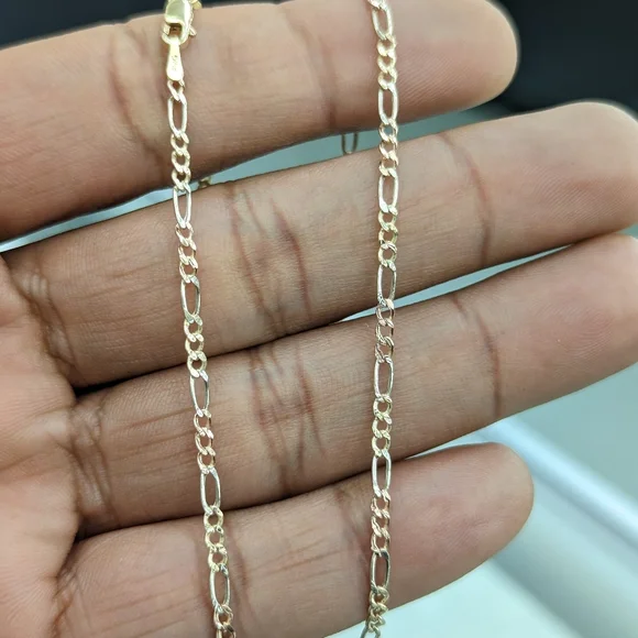 10kt Real Gold Tricolor Figaro Chain 2.5mm 18 inch
